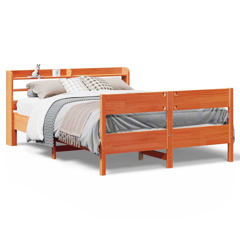 Bed Frame without Mattress Wax Brown 140x190 cm Solid Wood Pine